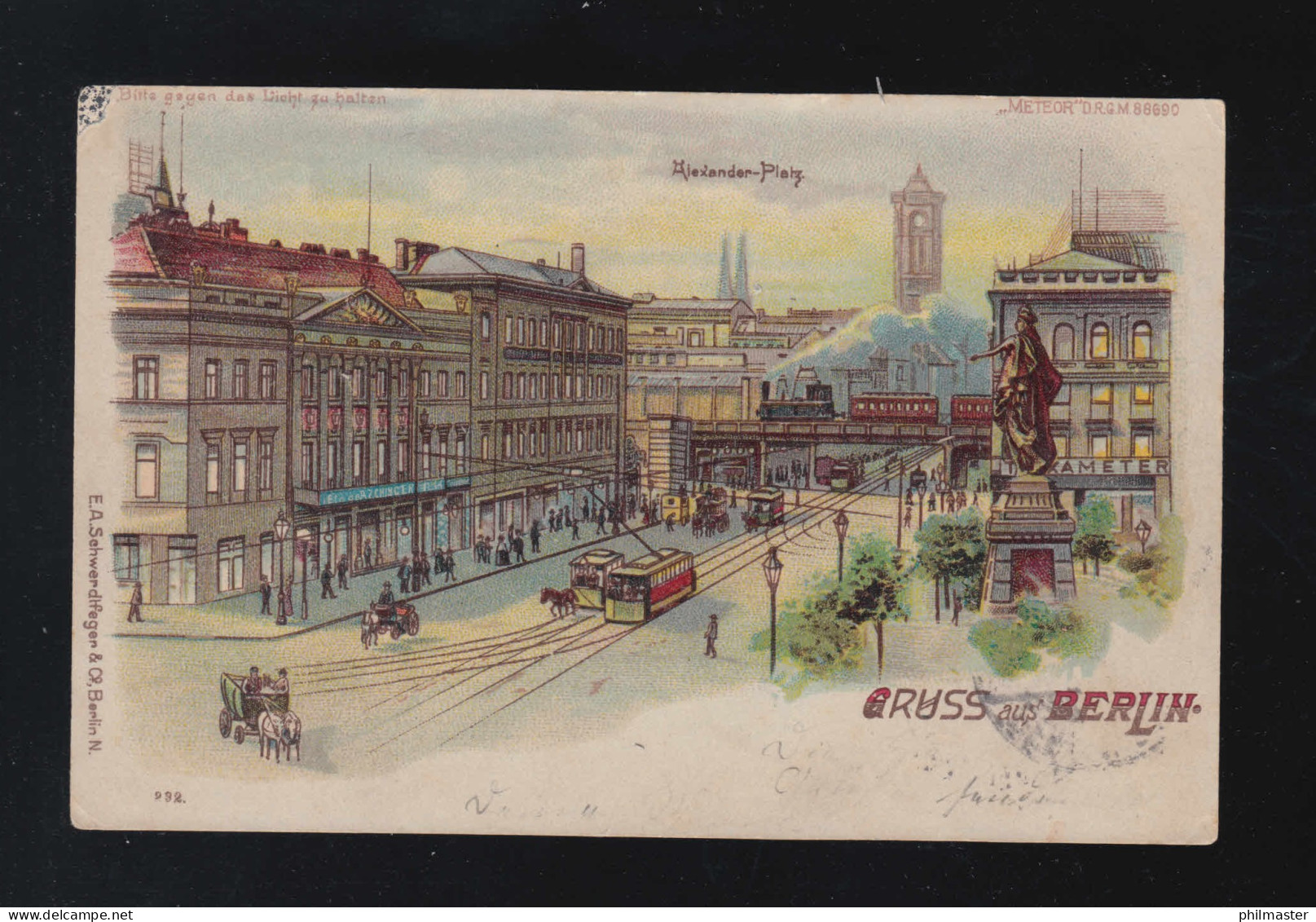 Gruss Aus Berlin Alexanderplatz Nacht Straßenbahn Pferde, Berlin 13.11.1899 - Hold To Light