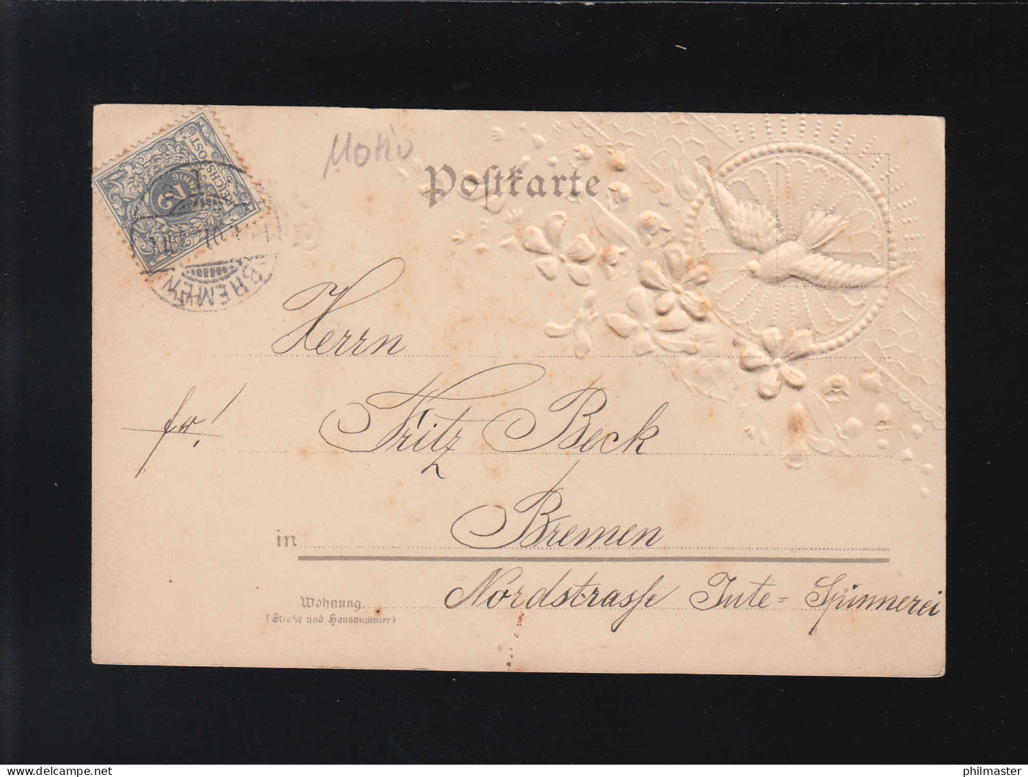 Weiße Taube Blumenranken Lila Glitzer, Herzlichen Glückwunsch Bremen 13.1.1901 - Sonstige & Ohne Zuordnung