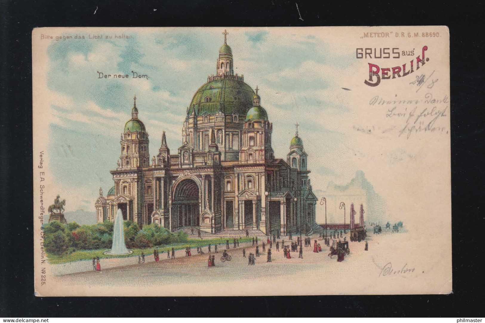 Gruss Aus Berlin Der Neue Dom Bei Nacht Beleuchtet Laternen, Wien 25.8.1899 - Hold To Light