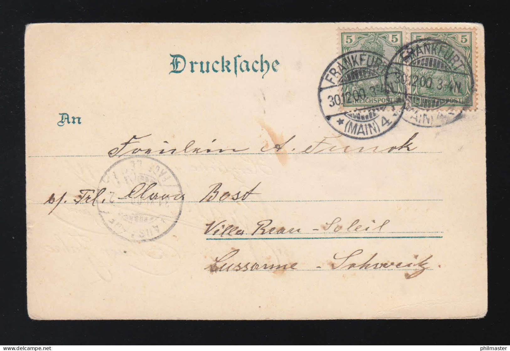 Herzliche Gratulation Zum Neuen Jahre Rosen,  Frankfurt/Lausanne 30.12.1900 - Hold To Light