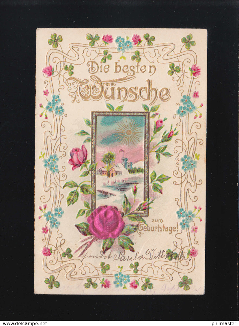 Dorfidylle Rosen Besten Wünsche Geburtstag, Olbernhau /Schönfeld 20. + 21.3.1906 - Sonstige & Ohne Zuordnung