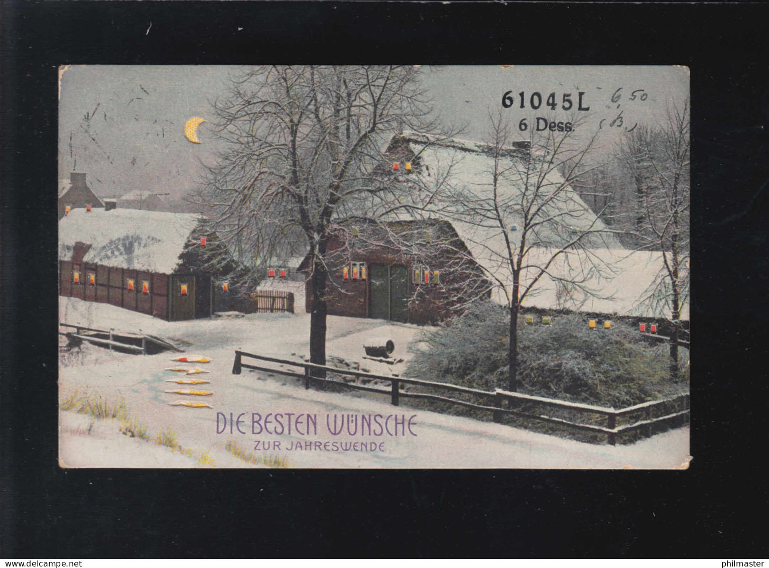 Die Besten Wünsche Zur Jahreswende Dorf Schnee Nachts Mond, Uerdingen 31.12.1909 - Hold To Light