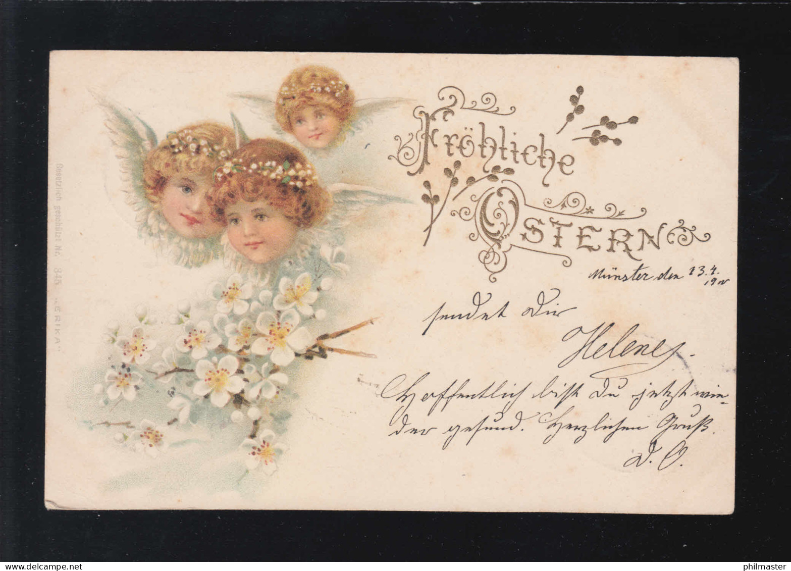 Ostern Fröhliche Engel Blumenkränze Blüten Münster / Lippspringe 13. + 14.4.1900 - Otros & Sin Clasificación