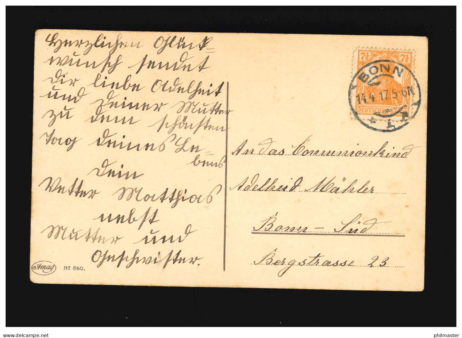 Kommunion Andenken An Die Erste Heilige, Mädchen Kniet Vor Maria, Bonn 14.4.1917 - Andere & Zonder Classificatie