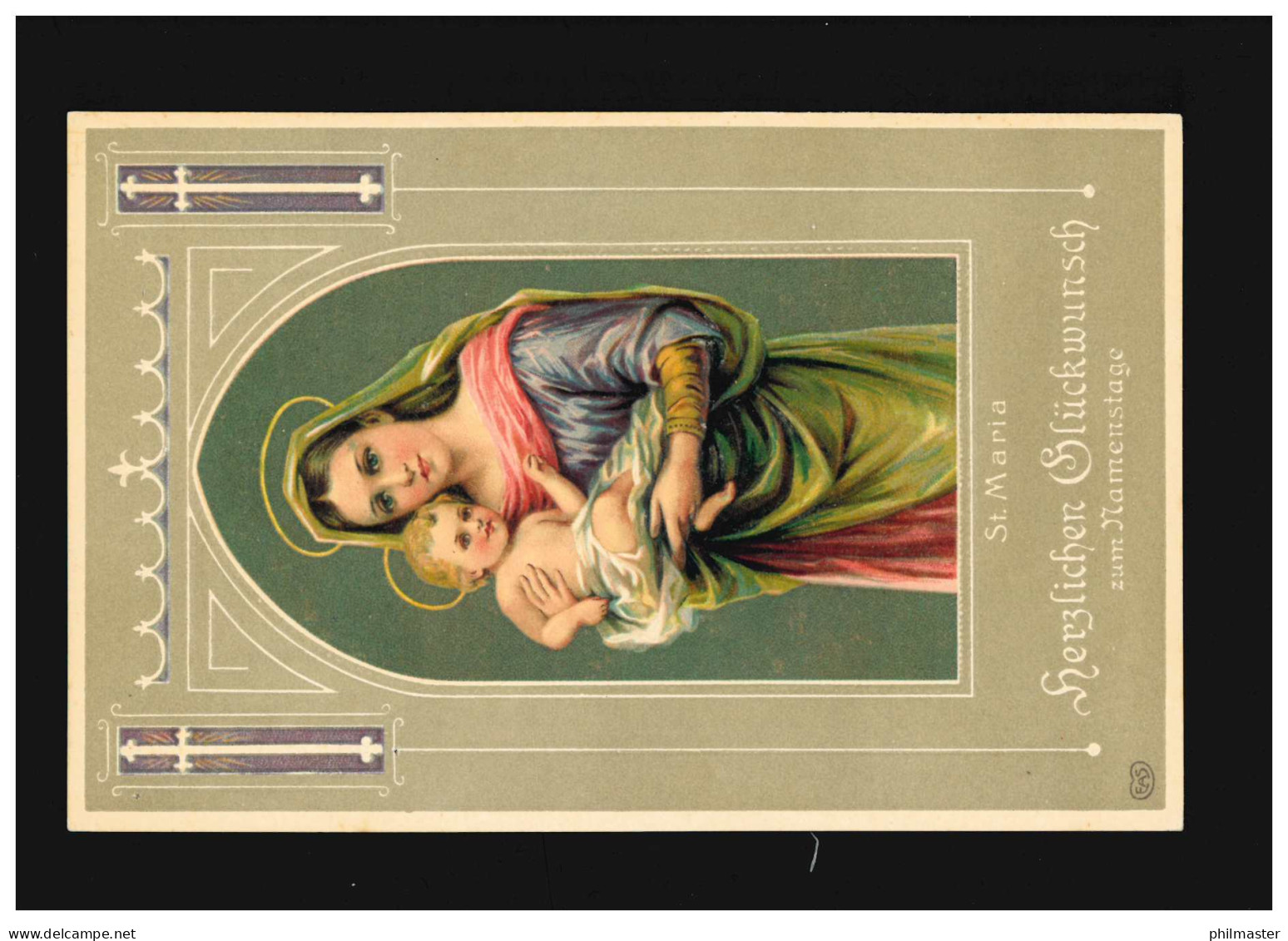 Namenstag St. Maria Glückwunsch Heilige Mit Jesus Kind Prägekarte, Ungebraucht - Sonstige & Ohne Zuordnung