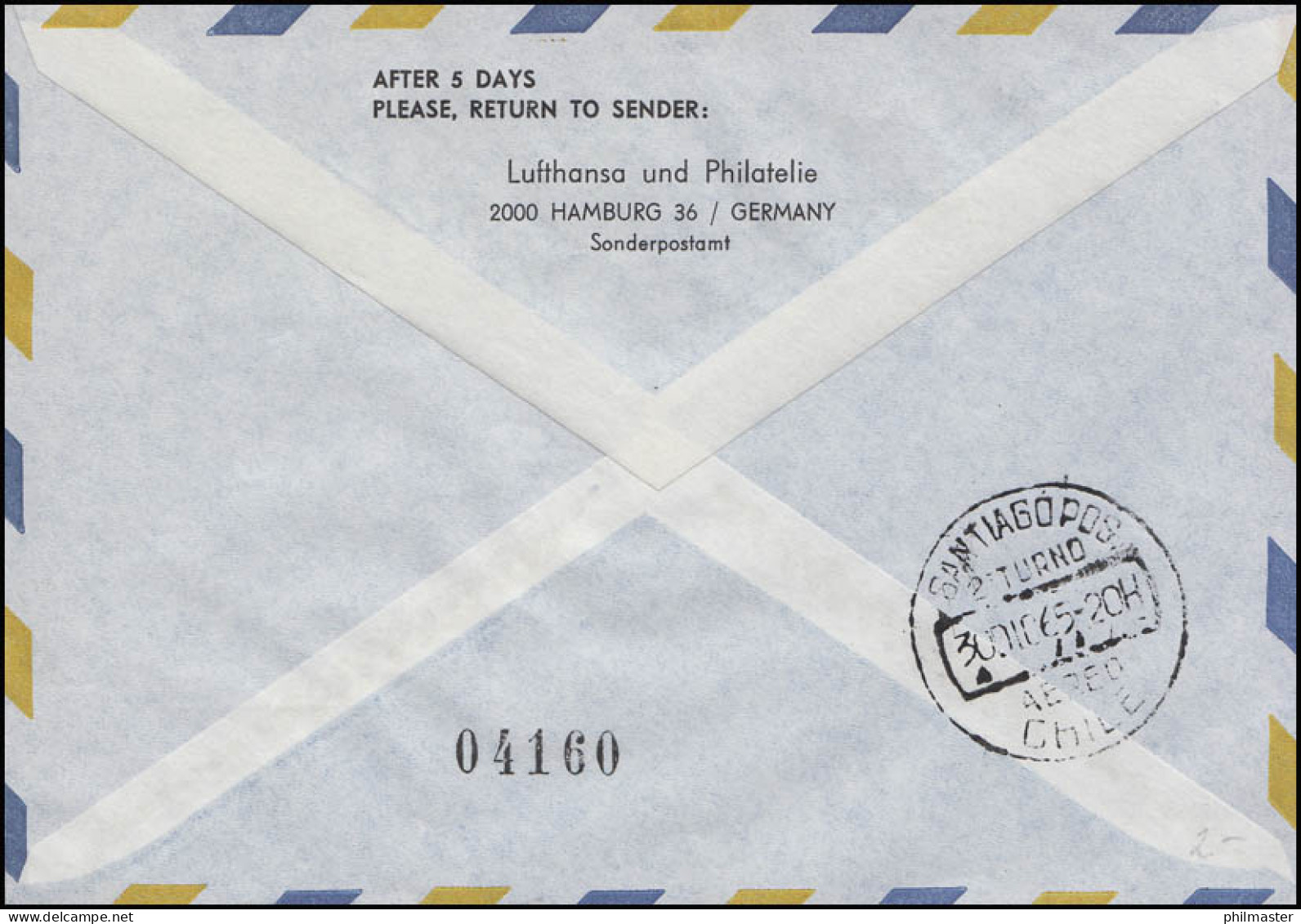 Jahres-Schlussflug LUFTHANSA Hamburg-Santiago De Chile, MiF SSt Hamburg 29.12.65 - First Flight Covers