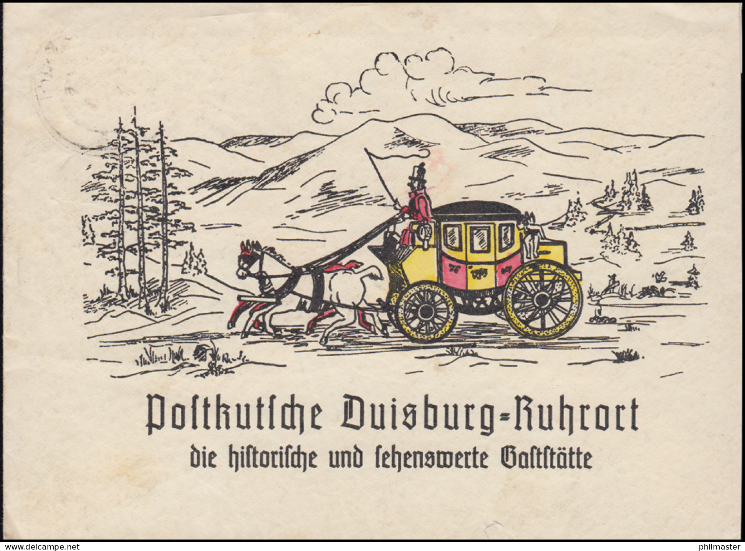 Schmuck-Brief Postkutsche Duisburg-Ruhrort Historische & Sehenswerte Gaststätte - Diligences