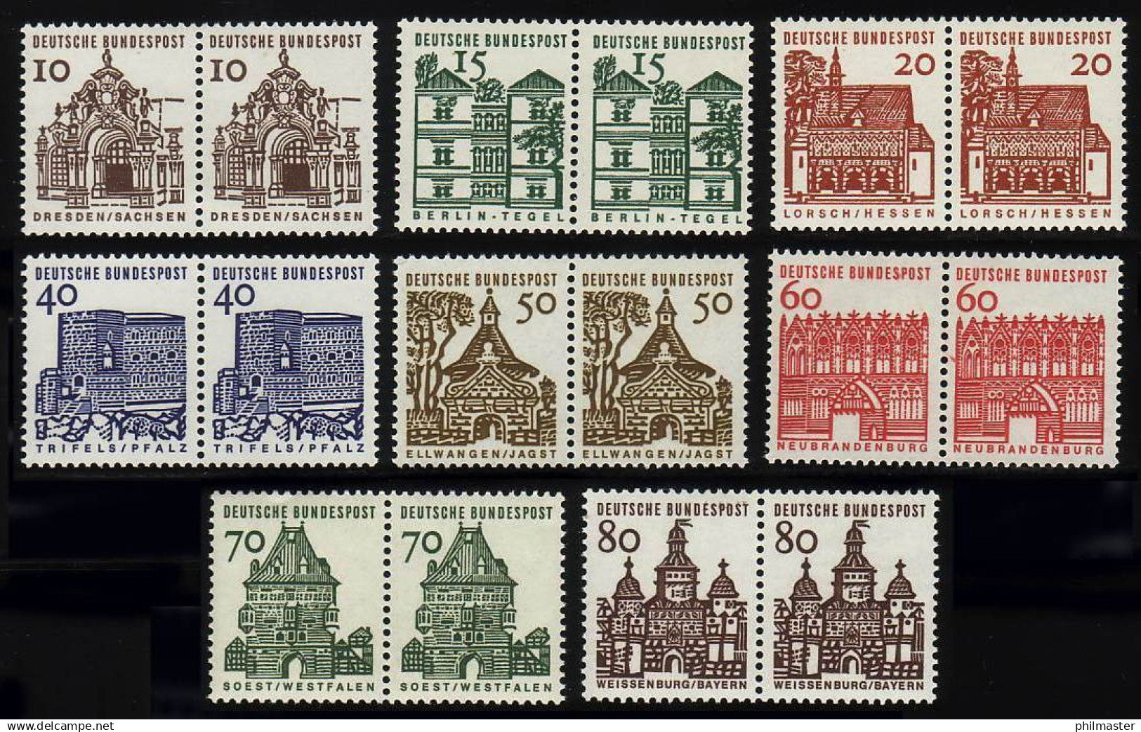 454-461 Bauten 8 Werte, Waagerechte Paare, Satz ** - Unused Stamps