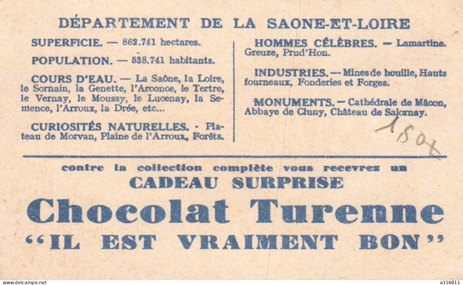 Chromo Chocolat Turenne Saone Et Loire - Autres & Non Classés