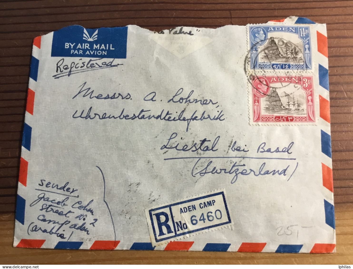 Aden Camp, R-Brief In Die Schweiz - Aden (1854-1963)