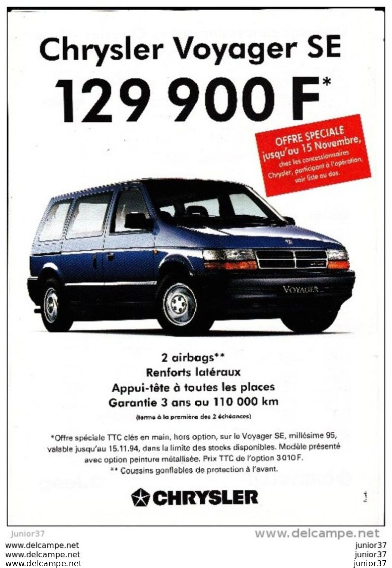 Feuillet Chrysler Voyager SE & Liste Des Concessionnaire Chrysler -Jeep - Pubblicitari