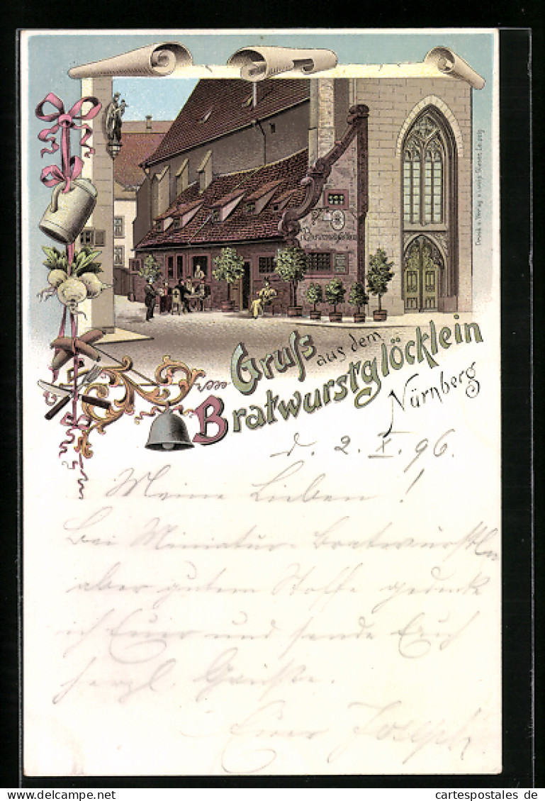 Lithographie Nürnberg, Gasthaus Bratwurstglöcklein  - Nuernberg