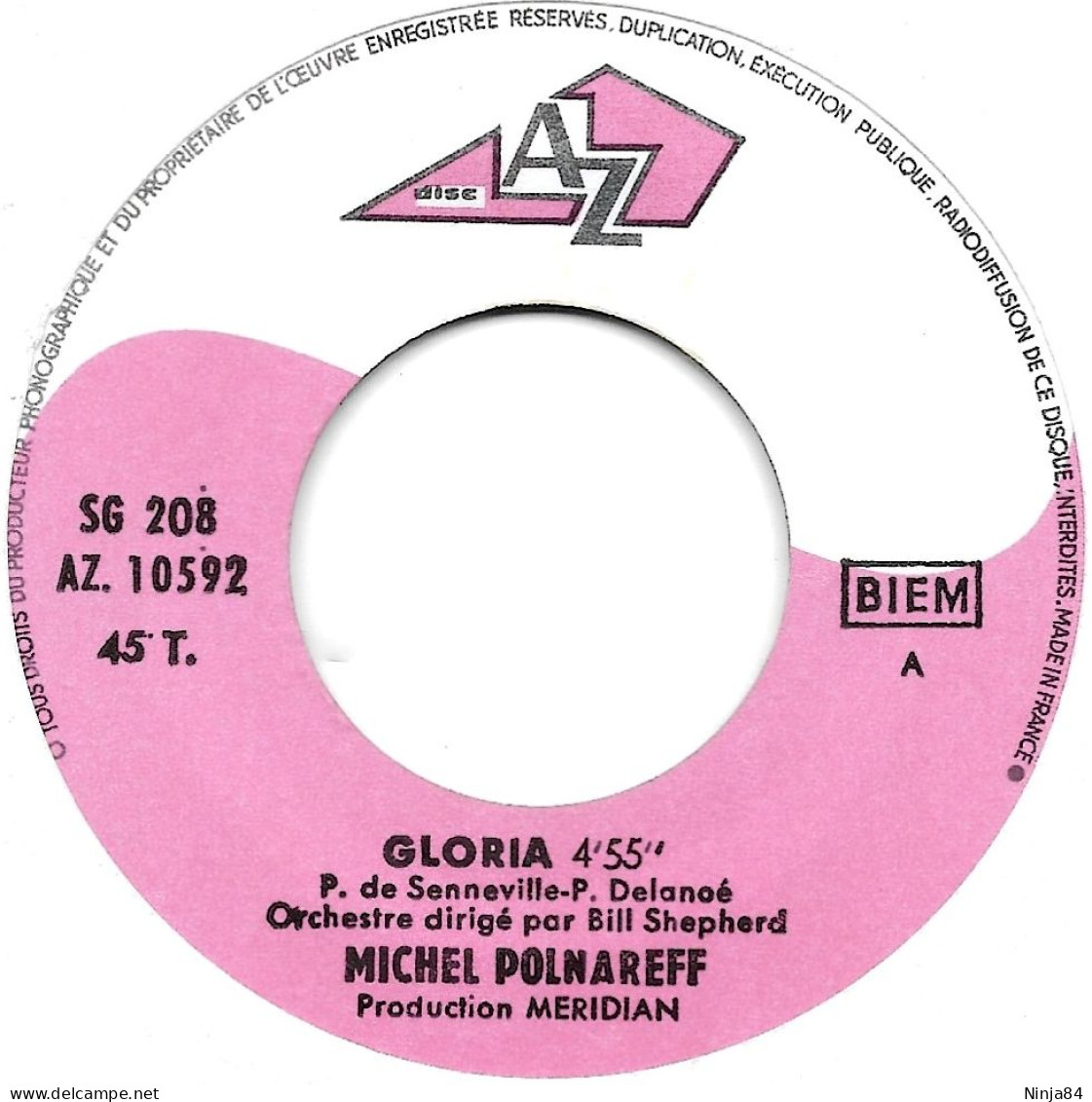 SP 45 RPM (7") Michel Polnareff  "  Gloria  " - Autres - Musique Française