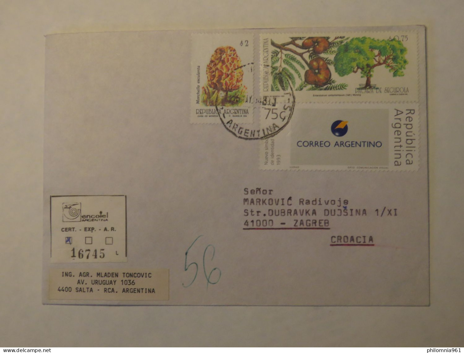 ARGENTINA COVER TO CROATIA 1993 - Autres & Non Classés