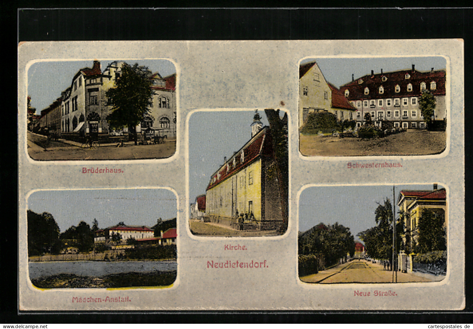 AK Neudietendorf I. Thür., Neue Strasse, Kirche Und Brüderhaus  - Autres & Non Classés