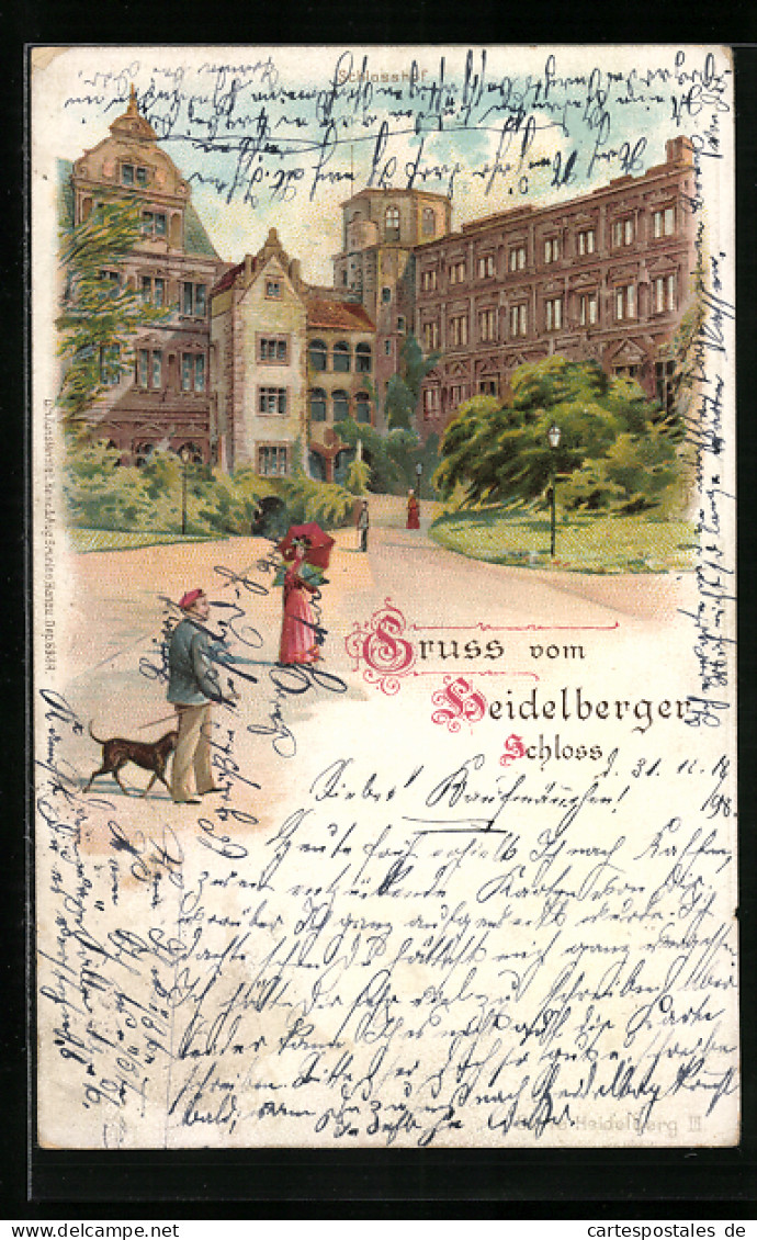Lithographie Heidelberg, Schlosshof  - Heidelberg