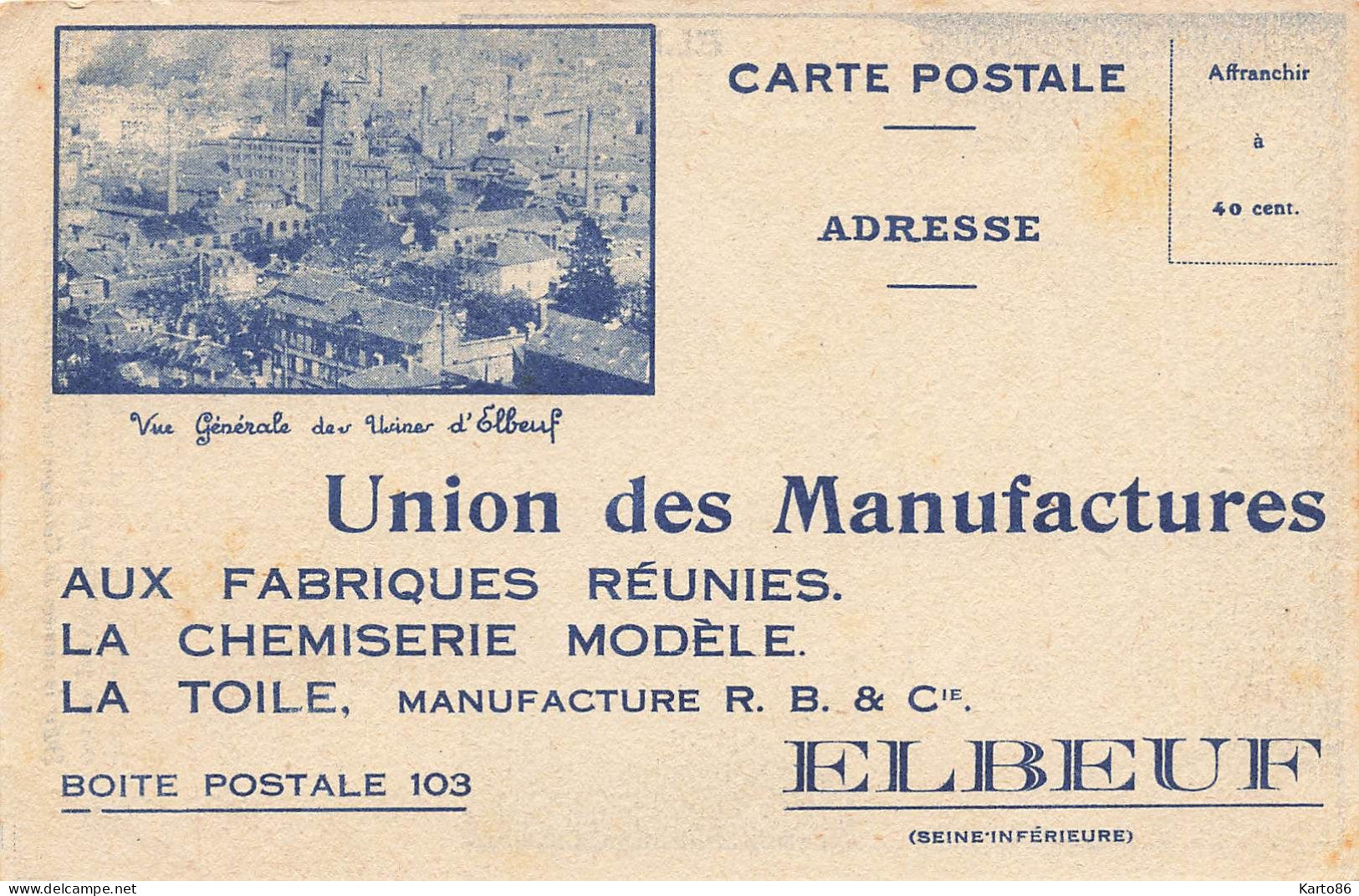 Elbeuf * Union Des Manufactures Aux Fabriques Réunies Chemiserie * CPA Publicitaire Ancienne * Usine - Elbeuf