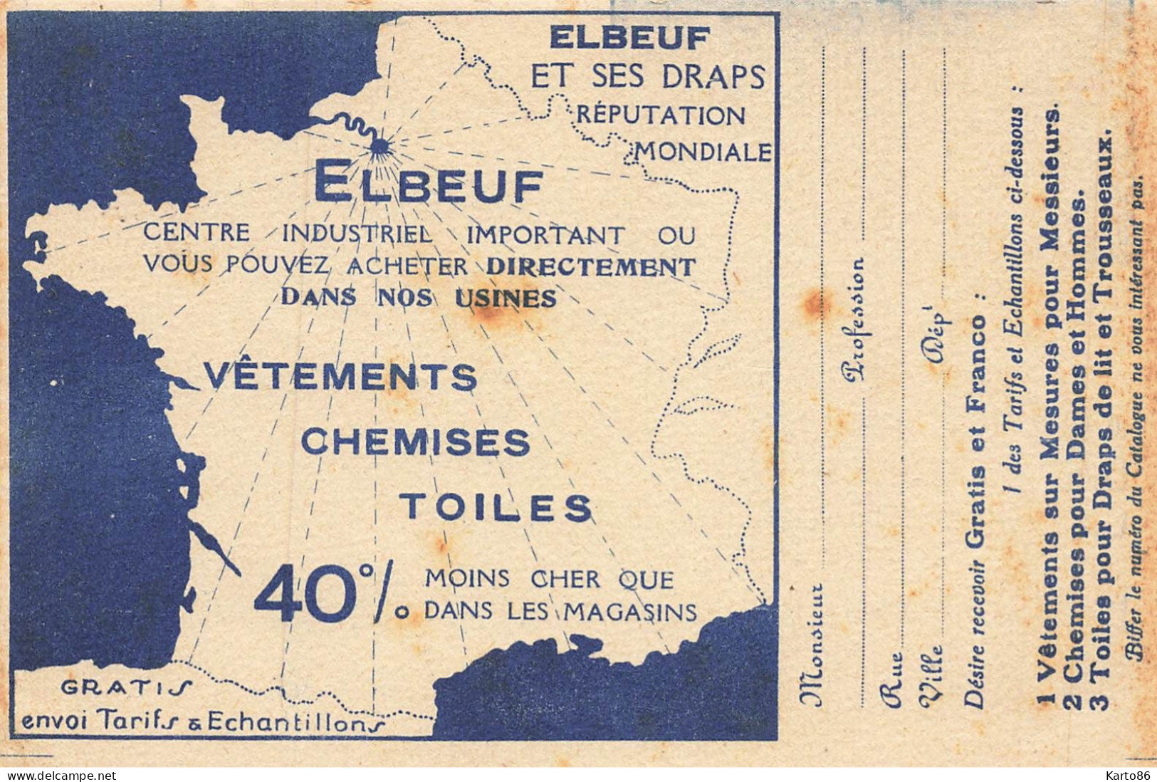 Elbeuf * Union Des Manufactures Aux Fabriques Réunies Chemiserie * CPA Publicitaire Ancienne * Usine - Elbeuf