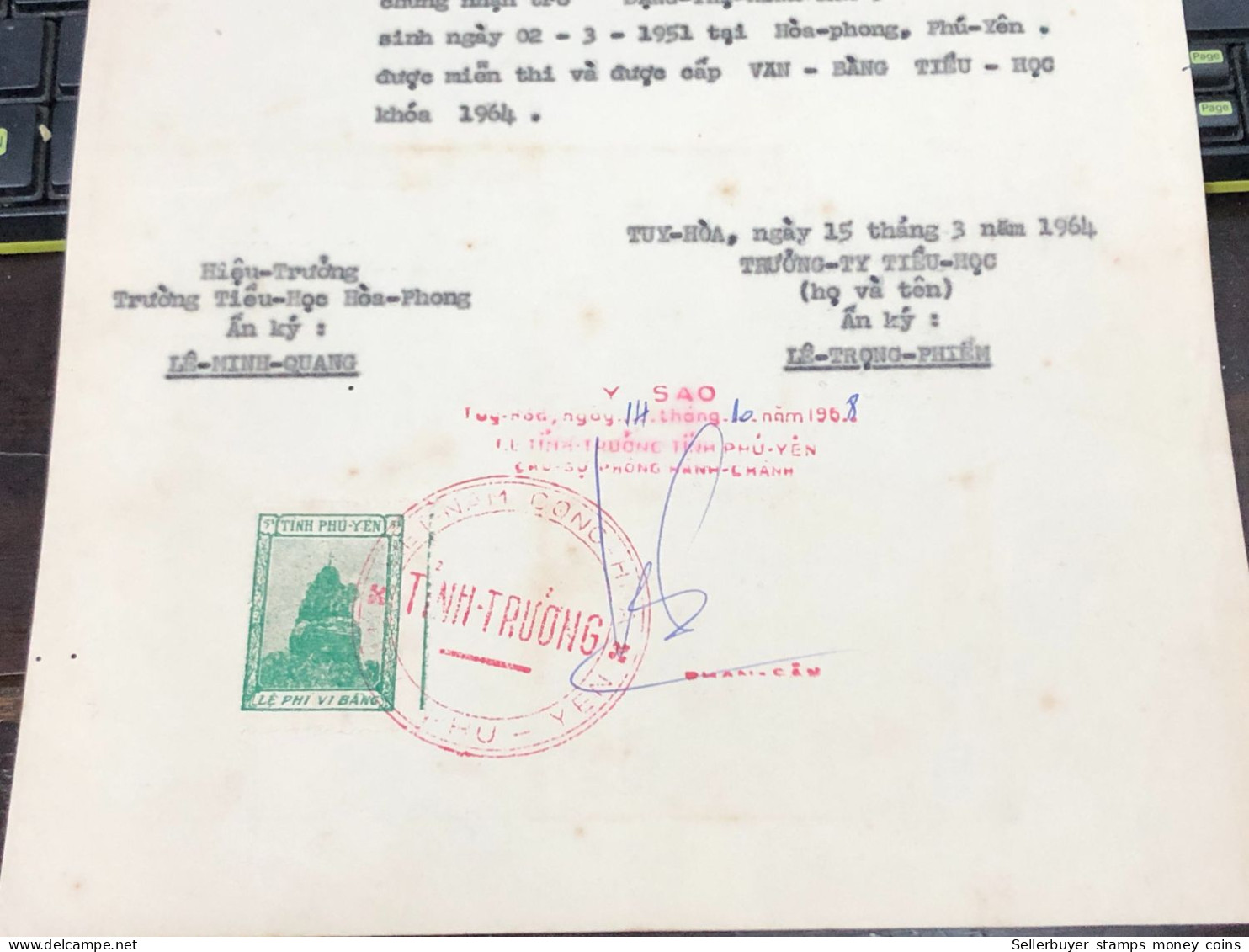 Viet Nam Suoth Old Documents That Have Children Authenticated(5$ Phu Yen 1958) PAPER Have Wedge QUALITY:GOOD 1-PCS Very - Collections