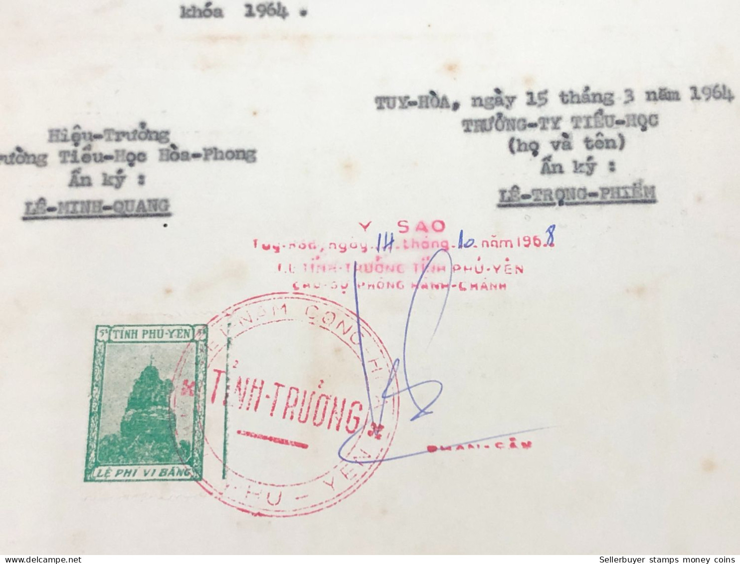 Viet Nam Suoth Old Documents That Have Children Authenticated(5$ Phu Yen 1958) PAPER Have Wedge QUALITY:GOOD 1-PCS Very - Collections