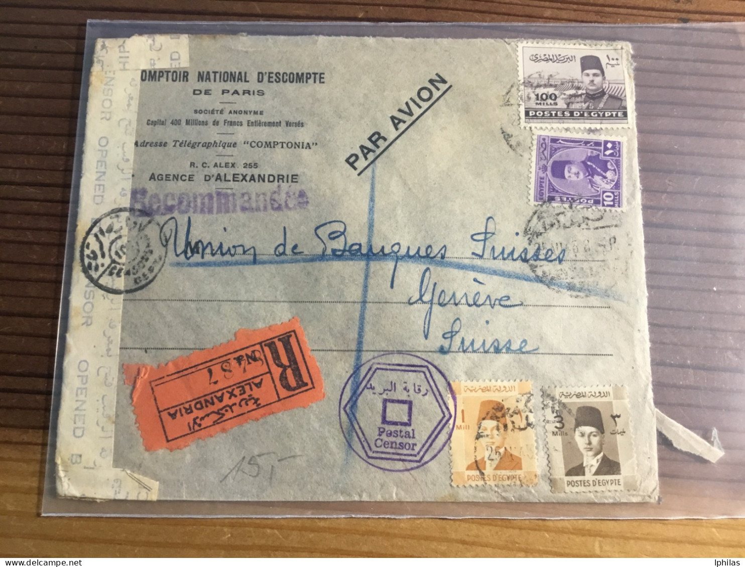Ägypten R- Zensur Flugpost Brief In Die Schweiz 1945 - Lettres & Documents