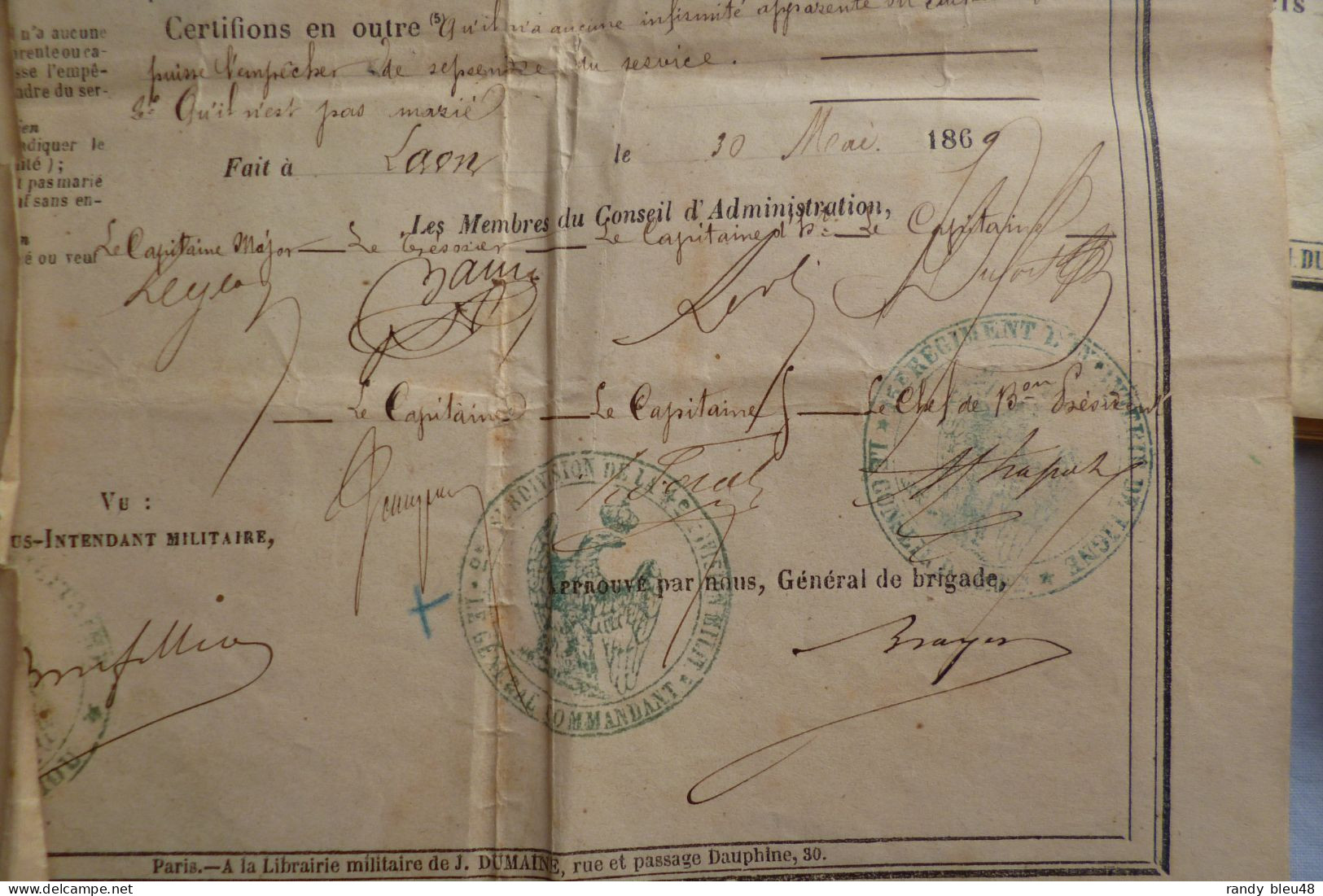 LOT  soldat 15° régiment de ligne  - Livret Militaire - Acte de Remplacement  -  certificat Bonne conduite  - 1869