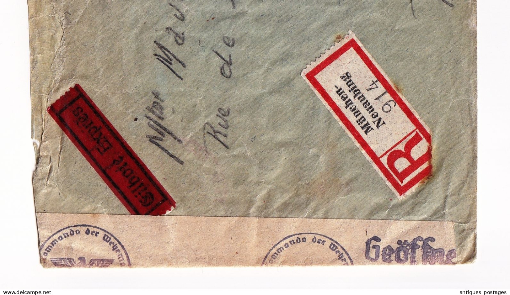 WW2 Registered München Bayern Neuaubing Censure Censor Timbre Adolf Hitler Deutschland Eugies Belgique - Lettres & Documents