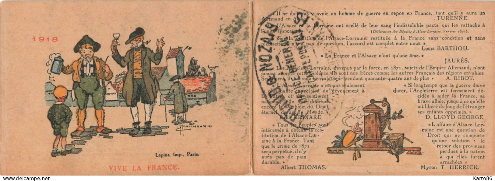 Petit Calendrier 1918 Publicitaire Illustrateur MARECHAUX " WW1 1918 Vive La France " * Cachet Artaud Et Nozais Nantes - Petit Format : 1901-20