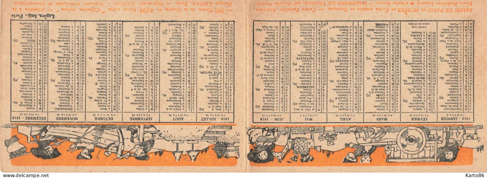 Petit Calendrier 1918 Publicitaire Illustrateur MARECHAUX " WW1 1918 Vive La France " * Cachet Artaud Et Nozais Nantes - Petit Format : 1901-20
