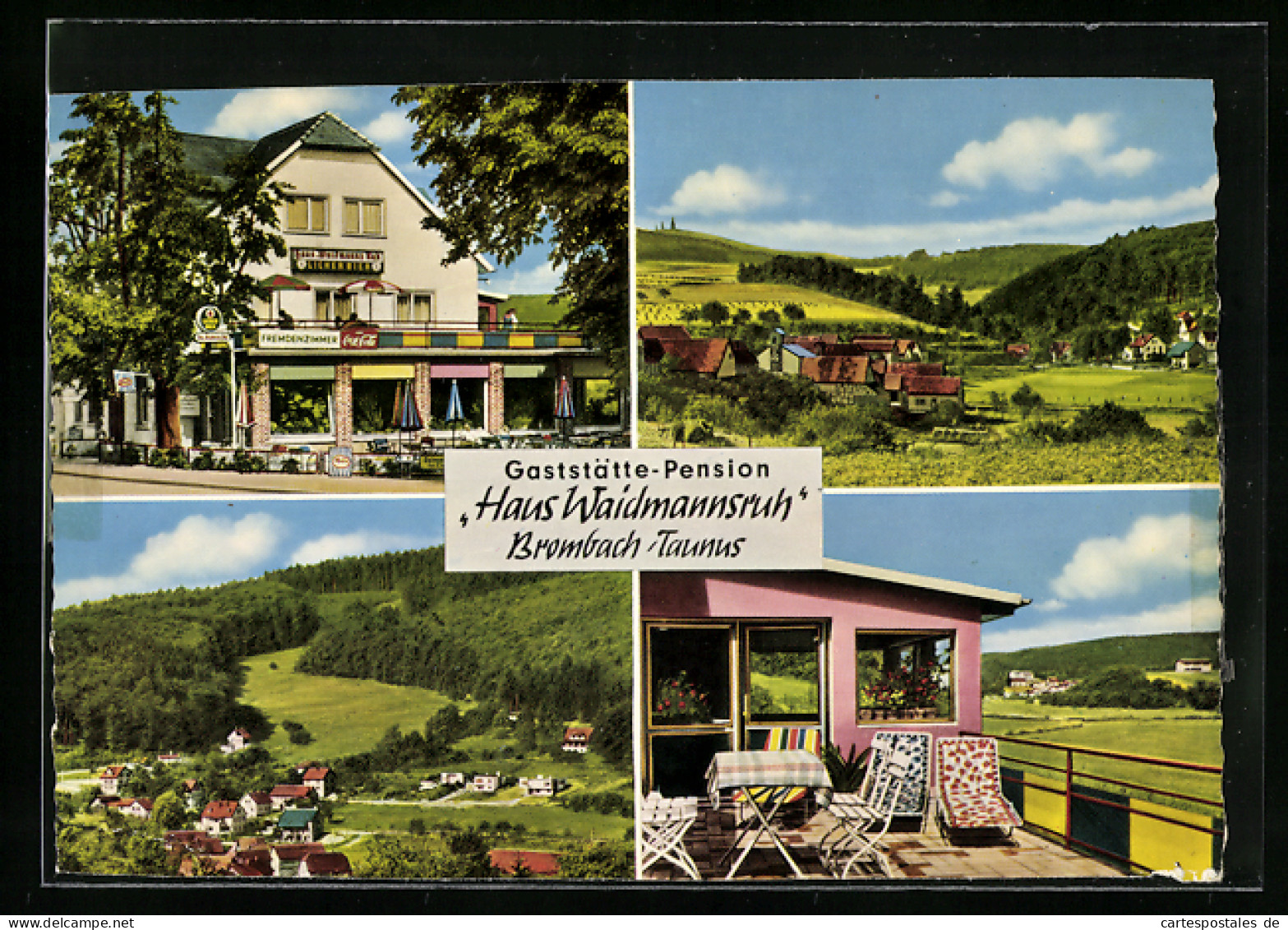 AK Brombach /Taunus, Gasthaus-Pension Haus Waidmannsruh, Terrasse, Ortspartie  - Taunus