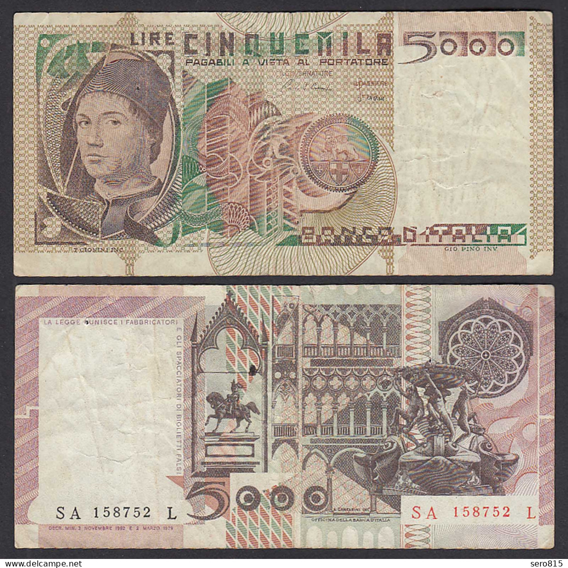 Italien - Italy 5000 Lire 1982 Pick 105b F (4) Präfix SA Surfix L  (29579 - Altri & Non Classificati