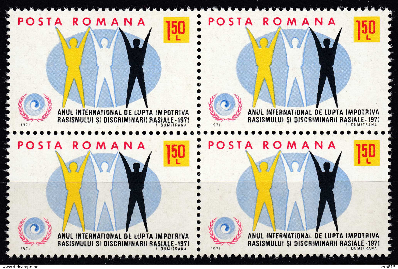 Rumänien - Romania Mi. 2907 Im 4er Block Rassendiskriminierung ** MNH 1971 - Autres & Non Classés