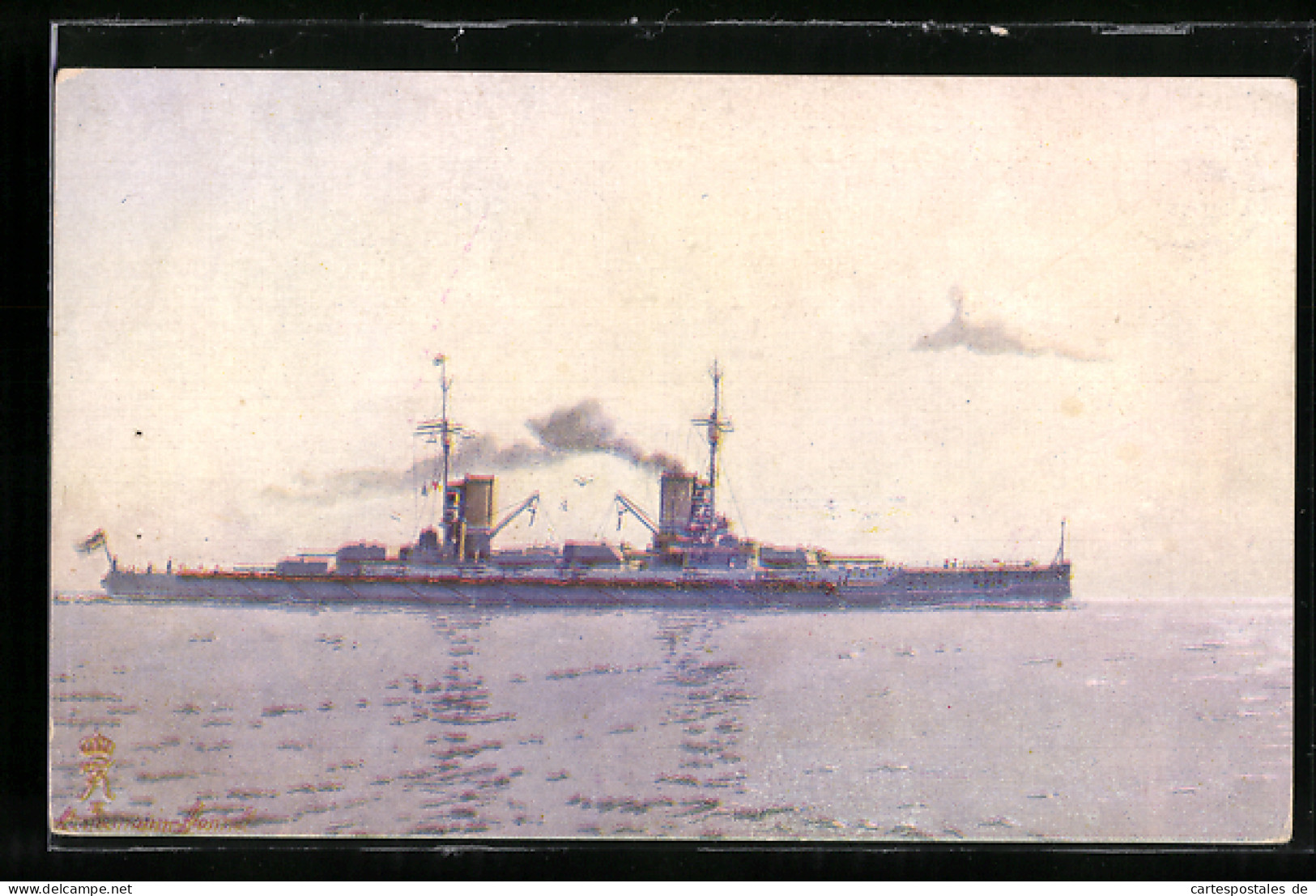 Künstler-AK S. M. S. Friedrich Der Grosse In Ruhiger See  - Guerre