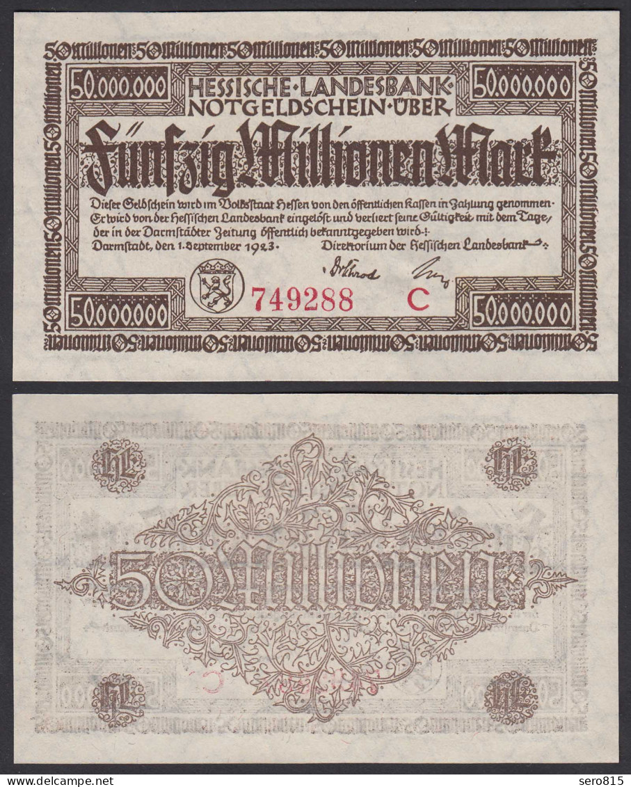 Hessische LANDESBANK - 50 Millionen Mark 1923 Notgeld Serie C Rot  (26124 - Andere & Zonder Classificatie