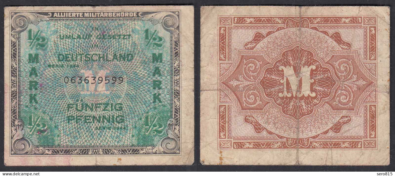 ALLIIERTE MILITÄRBEHÖRDE 1/2 Mark 1944 Ro 200a F (4)   (27783 - Autres & Non Classés