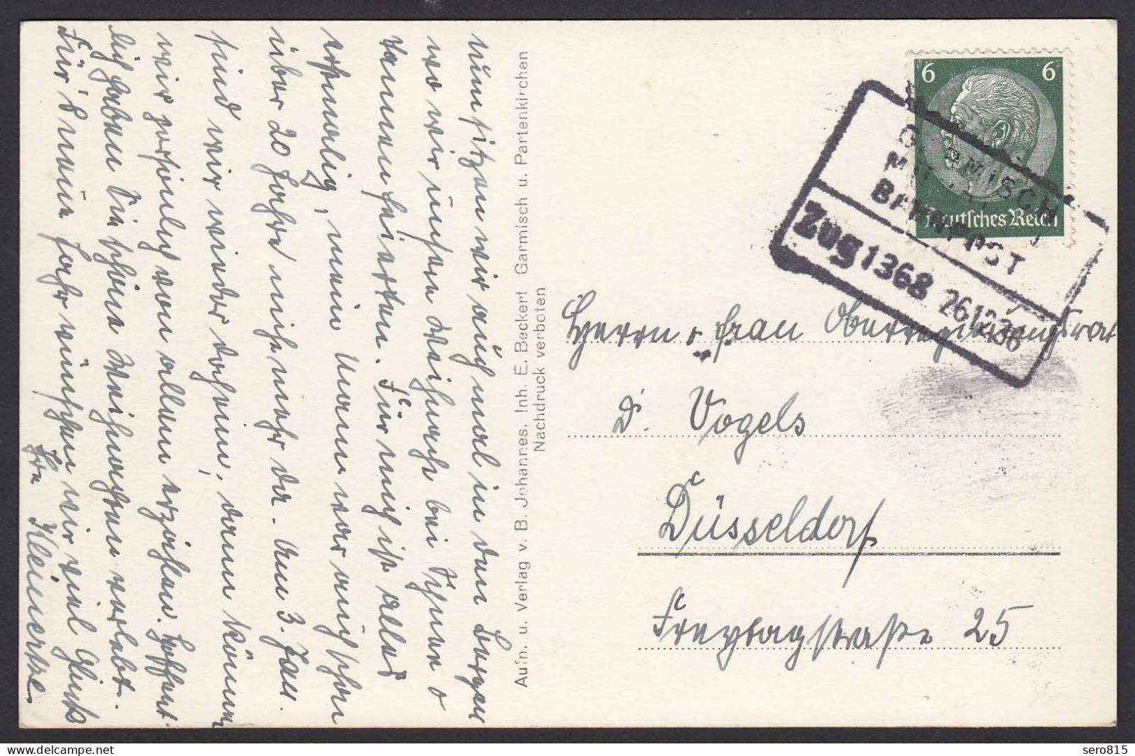 AK Partenkirchen Mit Bahnpost 1936 Zug 1368     (20898 - Autres & Non Classés