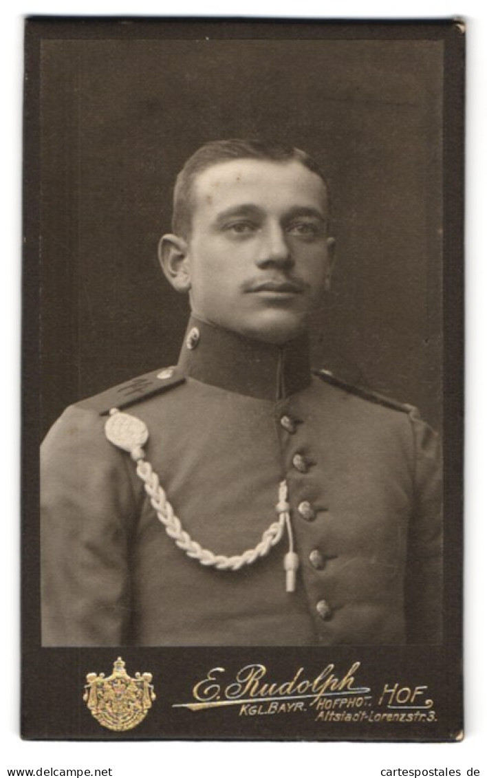 Fotografie E. Rudolph, Hof I. B., Bayerischer Soldat In Uniform Rgt. 14 Mit Schützenschnur  - Personnes Anonymes