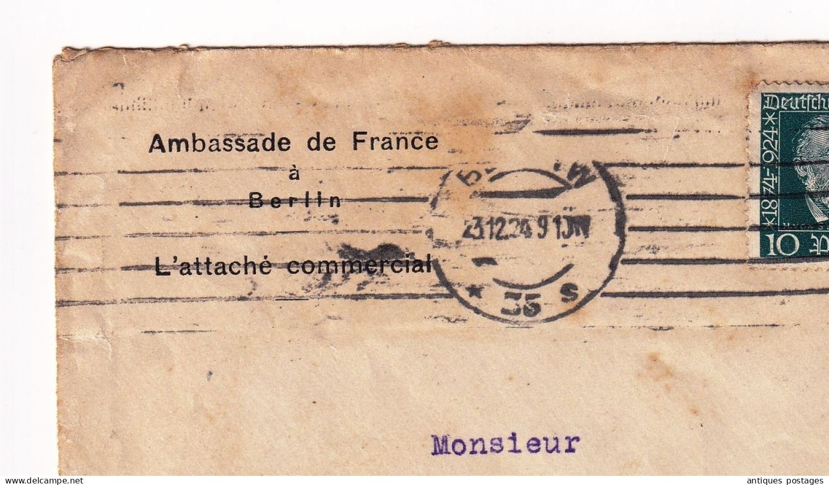 Deutschland 1924 Ambassade De France à Berlin Attaché Commercial Escadron Automobile Sarrebourg Saarburch Saar - Cartas & Documentos