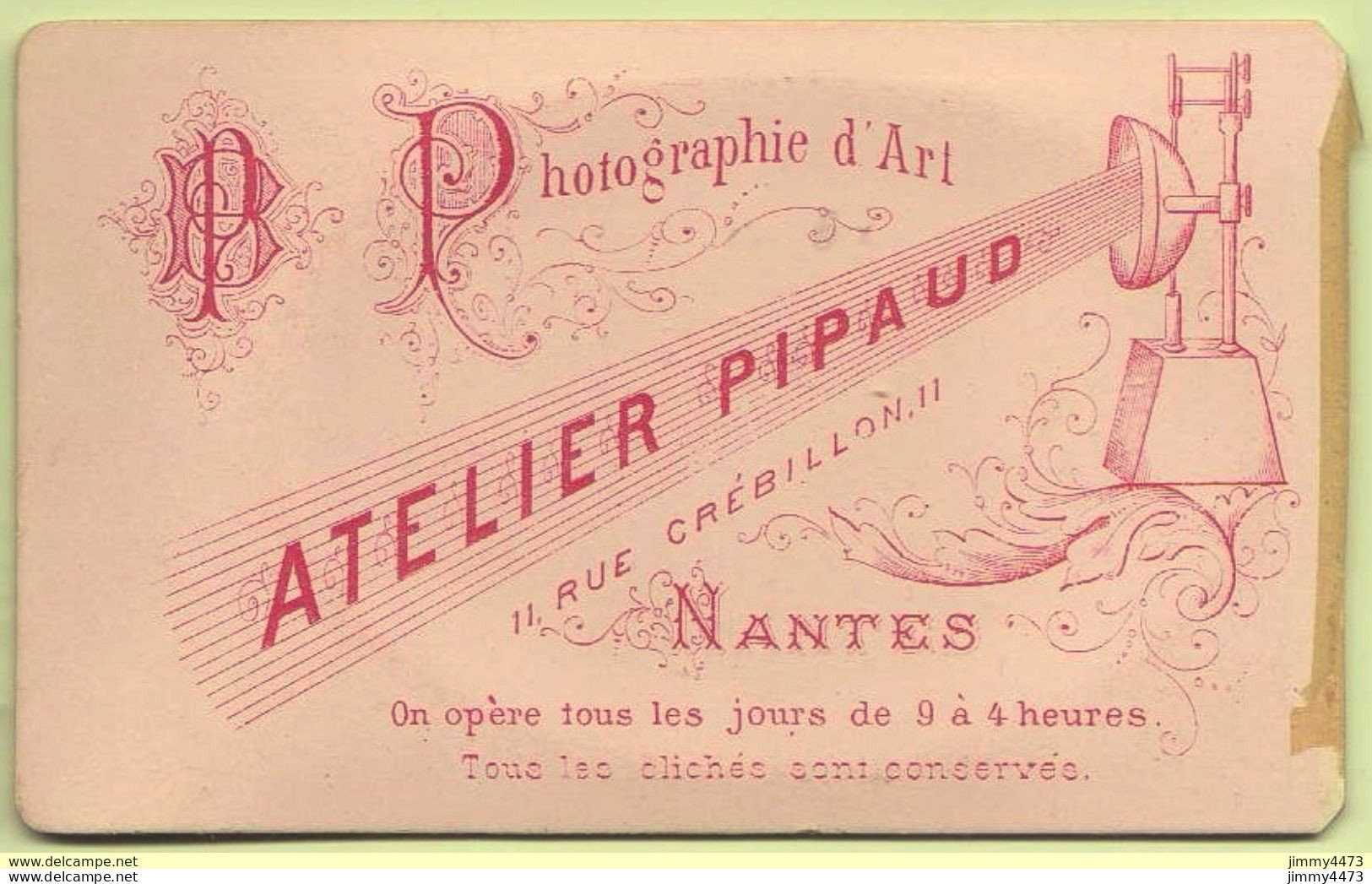 CARTE CDV Portrait D'une Jeune Femme à Identifier  Tirage Aluminé 19 ème - Taille 63 X 104 - Edit. Atelier Pipaud Nantes - Antiche (ante 1900)