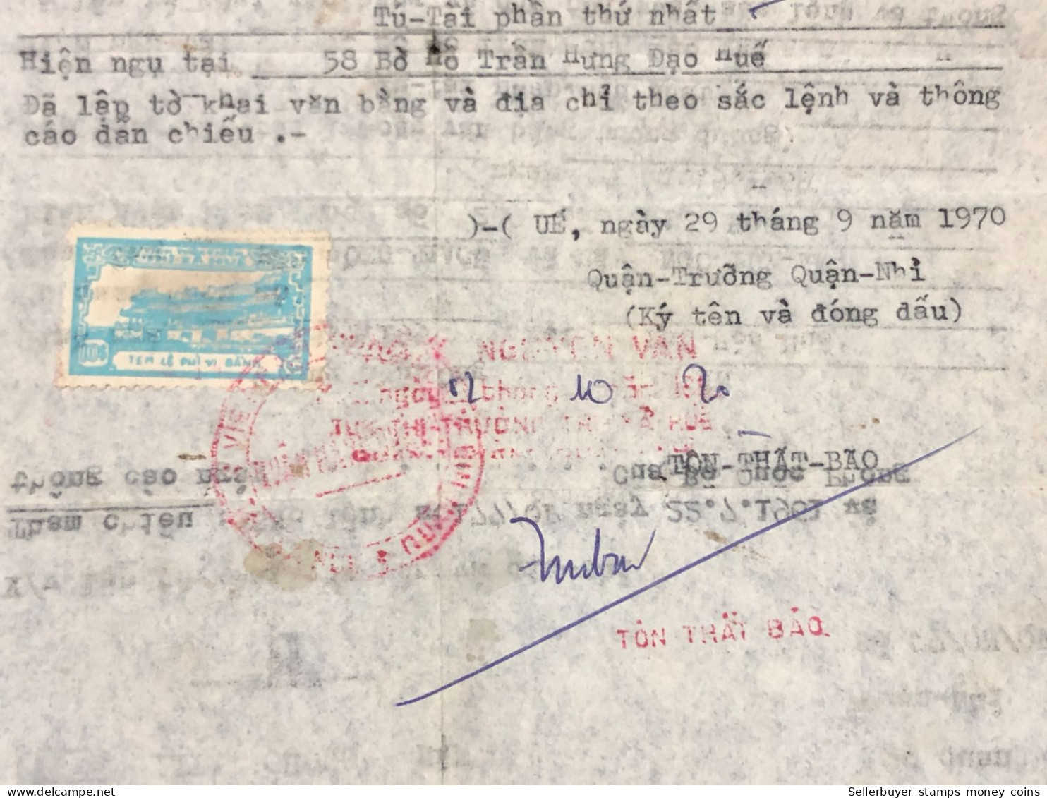 Viet Nam Suoth Old Documents That Have Children Authenticated(10$ Thua Thien Hue 1970) PAPER Have Wedge QUALITY:GOOD 1-P - Collections