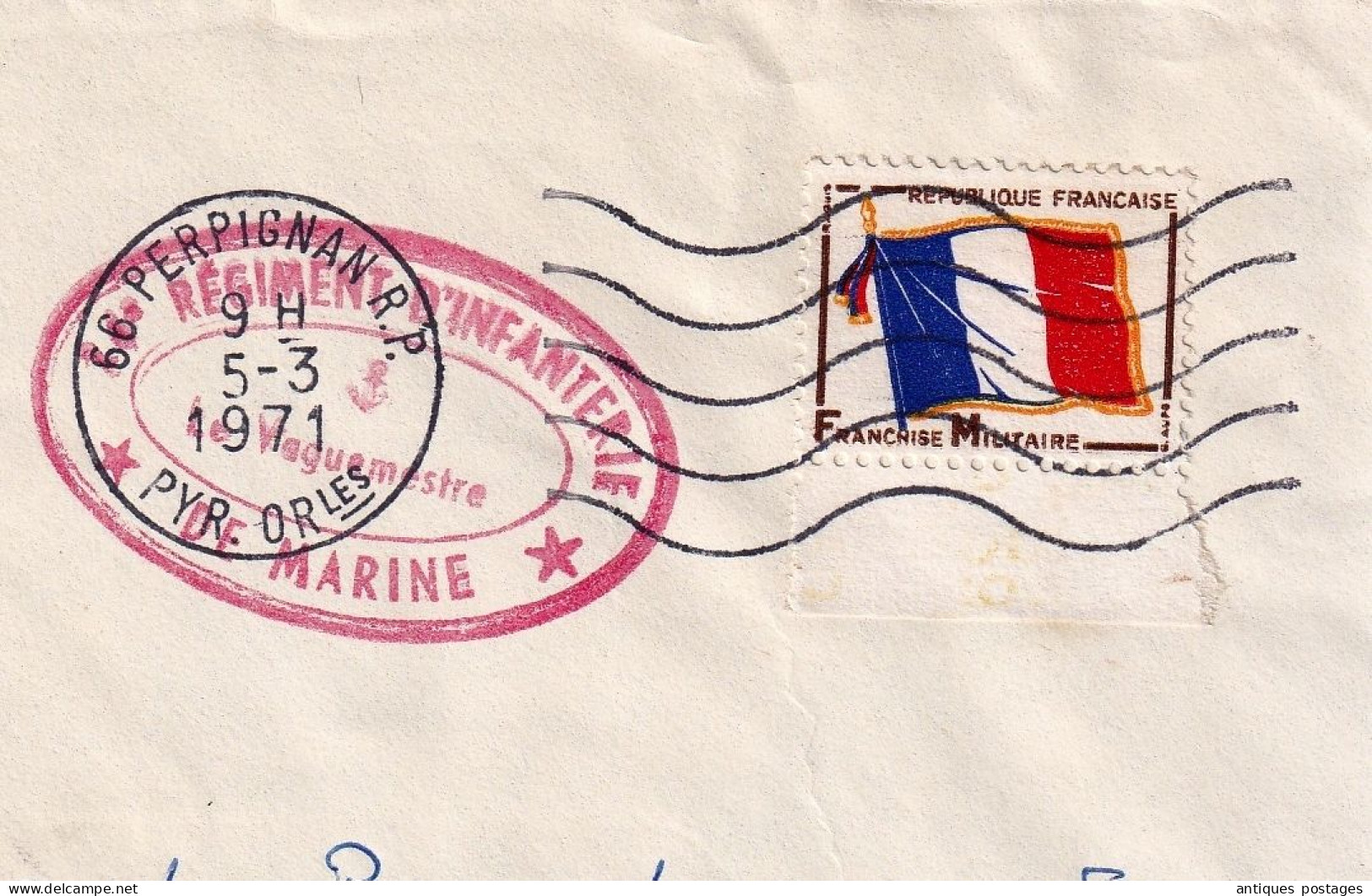 Lettre 1971 Franchise Militaire 24e RIMA Régiment Infanterie De Marine Caserne Joffre Perpignan Pyrénées Orientales - Militaire Zegels