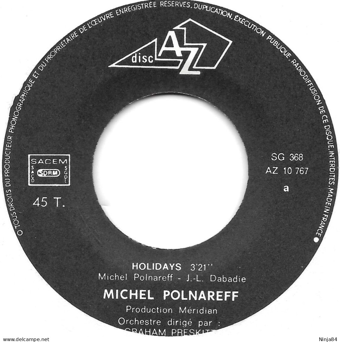 SP 45 RPM (7") Michel Polnareff  "  Holidays  " - Autres - Musique Française
