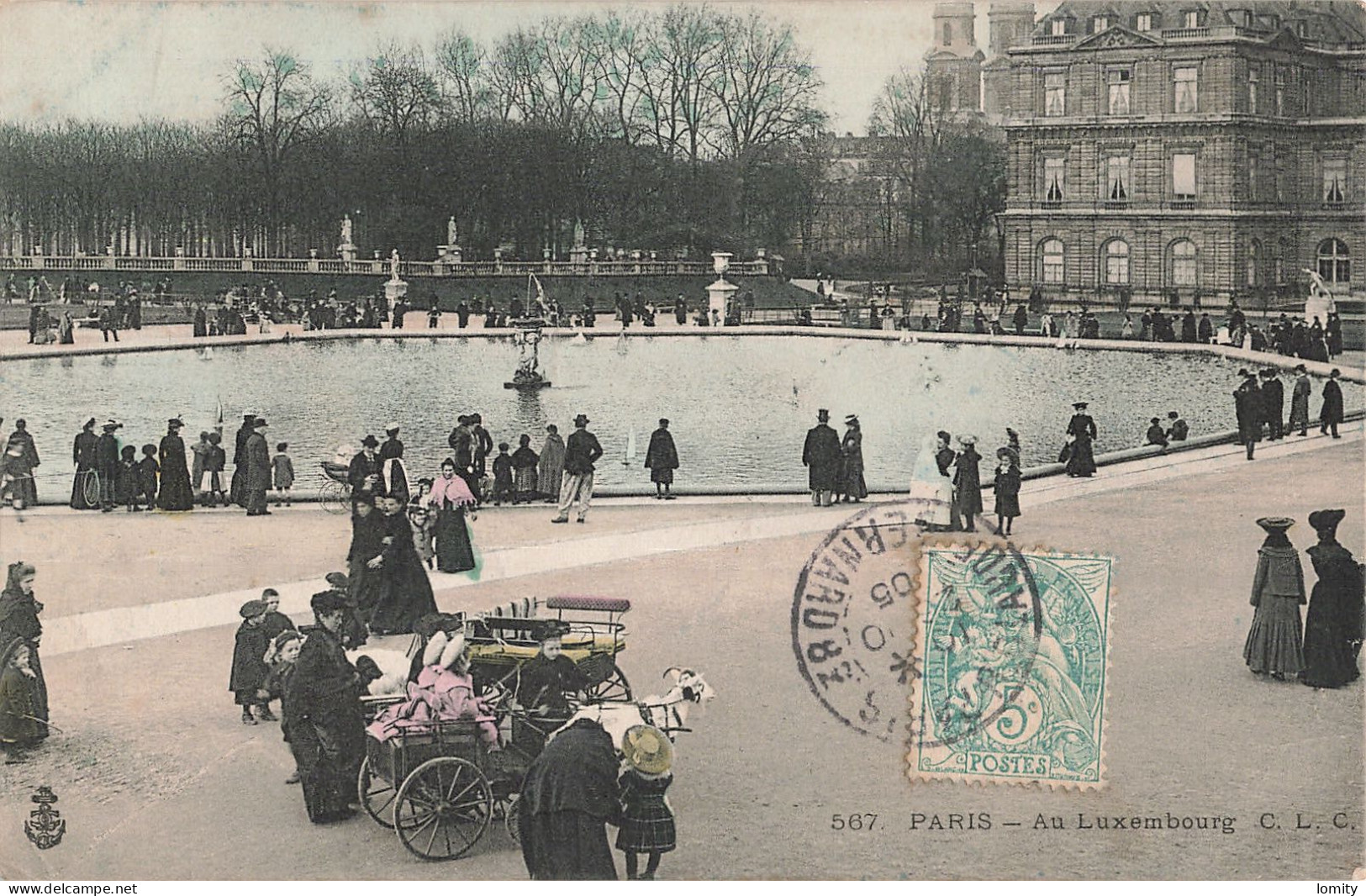 75 Paris Au Luxembourg CPA Carte Couleur , Cachet 1905 Attelage De Chevre - Parken, Tuinen