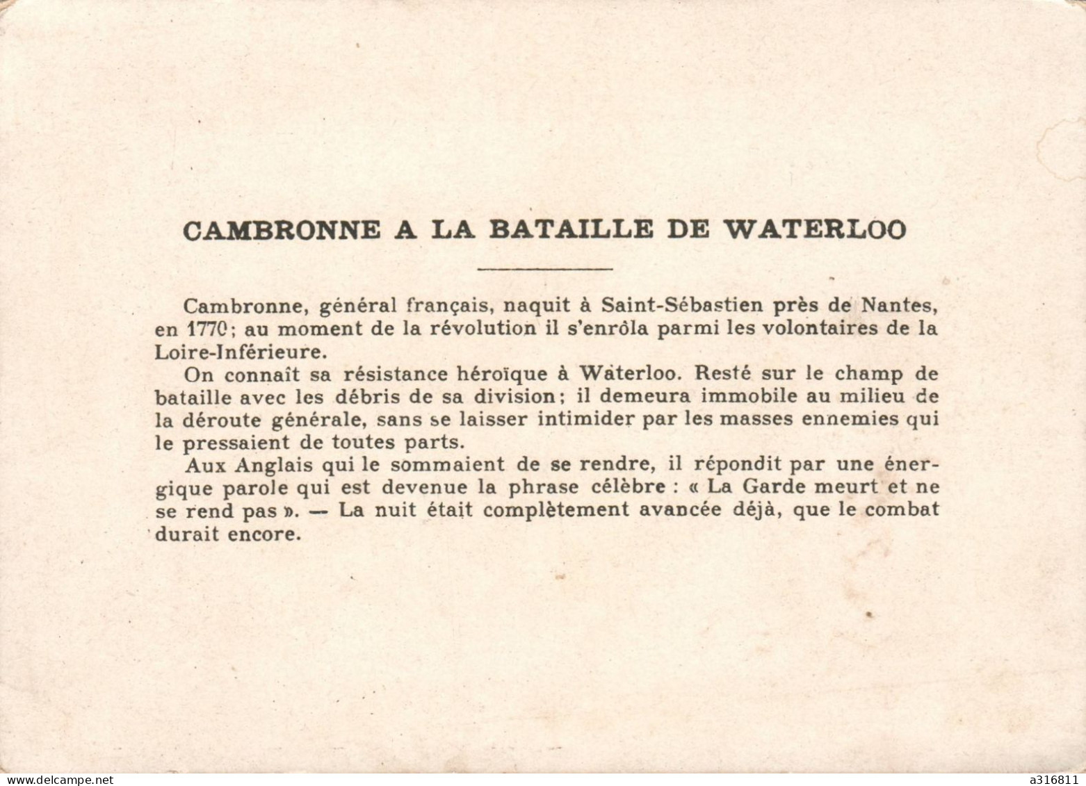 Cambronne A Waterloo - Autres & Non Classés