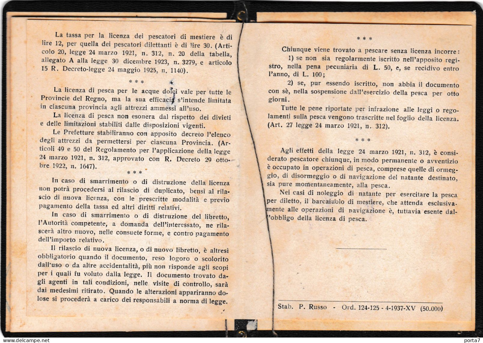 LICENZA DI PESCA - DOCUMENTO ORIGINALE 1939  AOSTA - PERGAMENA CON MARCHE E BOLLI - Documents Historiques