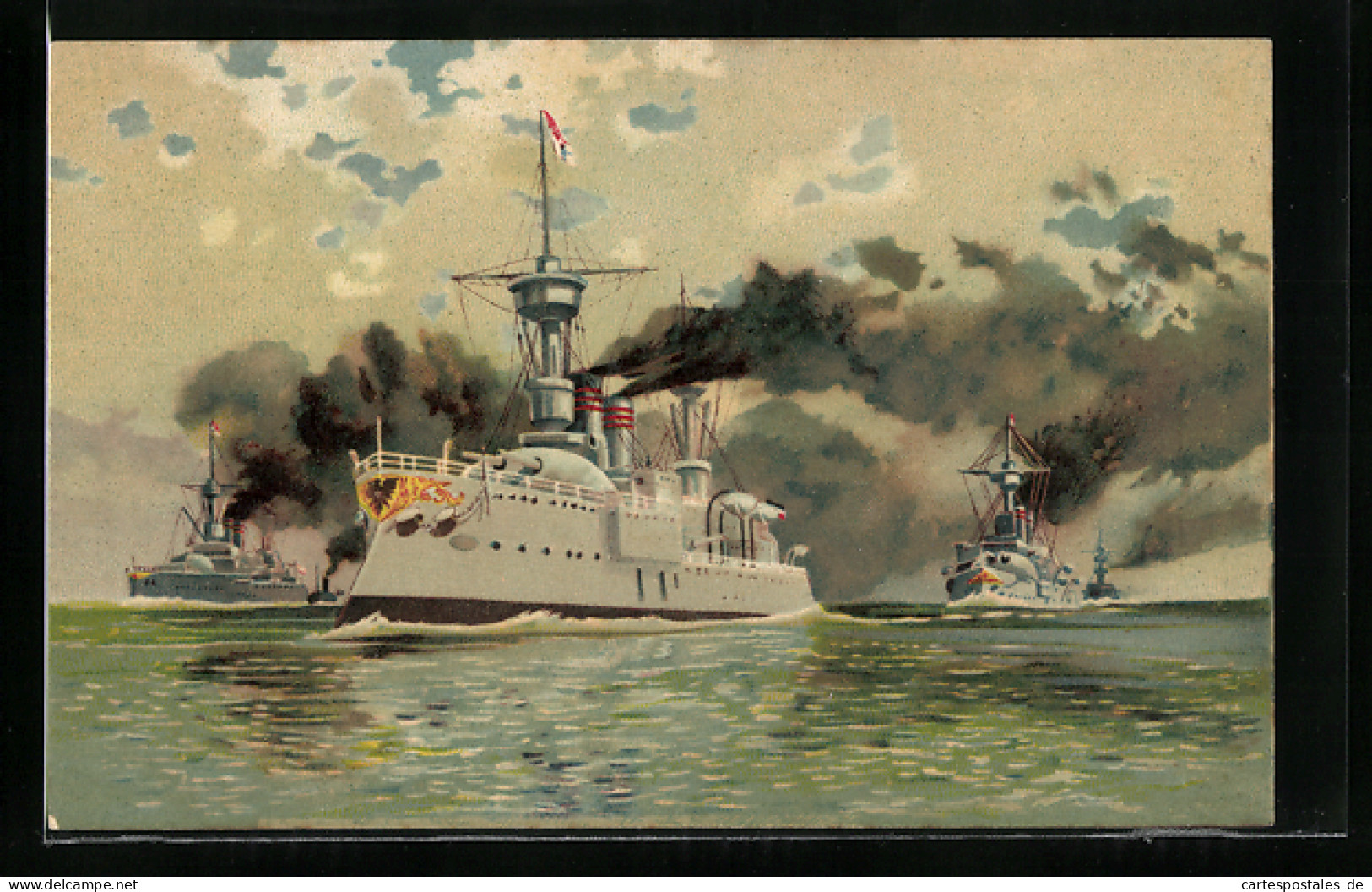 Lithographie Kriegsschiffe Auf See  - Guerre