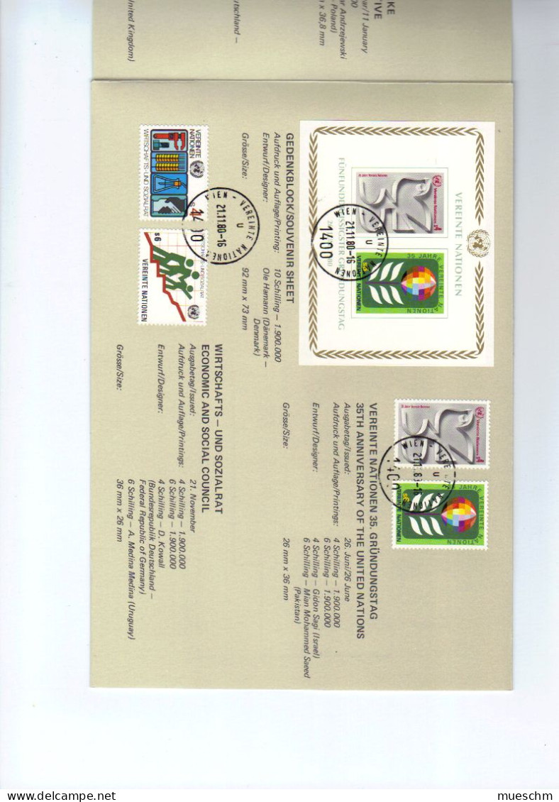 UNO Wien, 1980, Jahressammelmappe Mit Eingeklebten Marken, Stempel 21.11.1980 (12372L) - Altri & Non Classificati