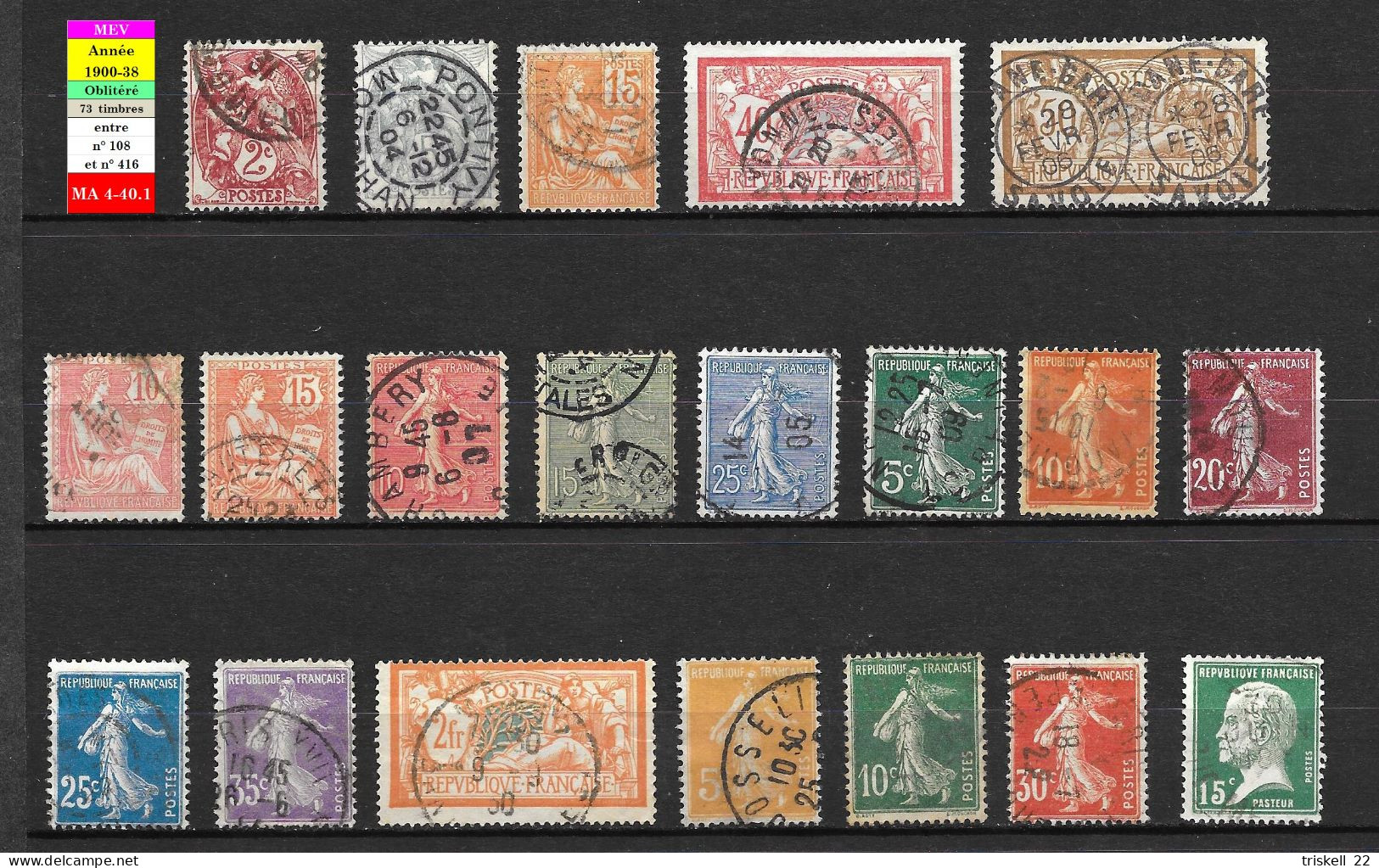 Lot De 73 Timbres Oblitérés Entre N° 108 & 416 ( Année 1900-38 ) - Collections