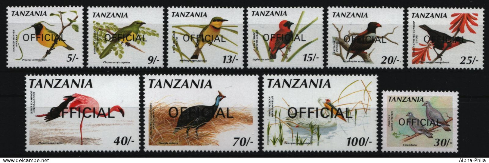 Tansania 1990 - Dienst - Mi-Nr. 43 - 51 & 52 ** - MNH - Vögel / Birds - Tanzanie (1964-...)