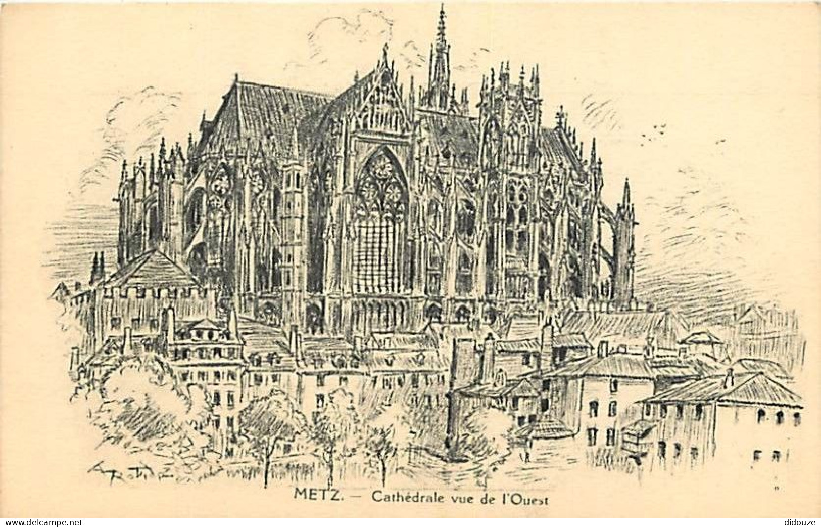 57 - Metz - La Cathédrale Vue De L'Ouest - Dessin - CPA - Voir Scans Recto-Verso - Metz